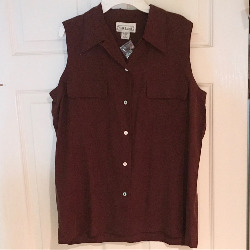 Brown Silk Sleeveless Top